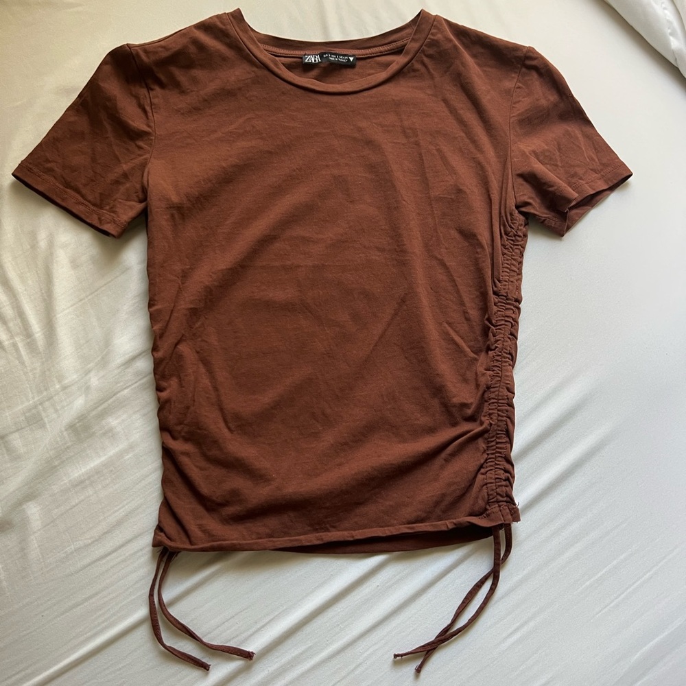 Zara Brown Top with Side Ruching